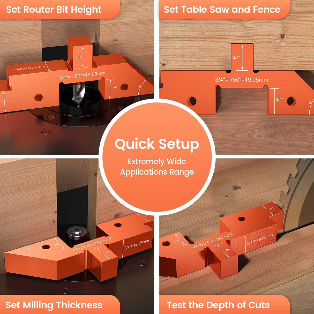 Neitra Router Table Setup Blocks Woodworking - 14pcs Aluminum Alloy Precision Setup Bars for Routers Tables Saw Accessory, Measuring Height Depth Angle Gauge with Storage Case (Each in Varies Thick) Neitra