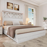 YITAHOME Farmhouse Full Size Bed Frame with 47.2'' Headboard, Platform Rustic Wood Bed Frame with Slats, Sturdy and Noiseless, No Spring Needed, White YITAHOME