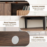 GarveeHome Fluted TV Stand for 75 Inch, Boho Entertainment Center with Sliding Doors, Wood Media Cabinet Furniture with Adjustable Shelves for Living Room Bedroom, Walnut GarveeHome