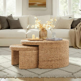 HULALA HOME Coastal Nesting Rattan Coffee Table, Large 39.75" and Small 24.5" Tables, Natural Water Hyacinth Bamboo Frame HULALA HOME