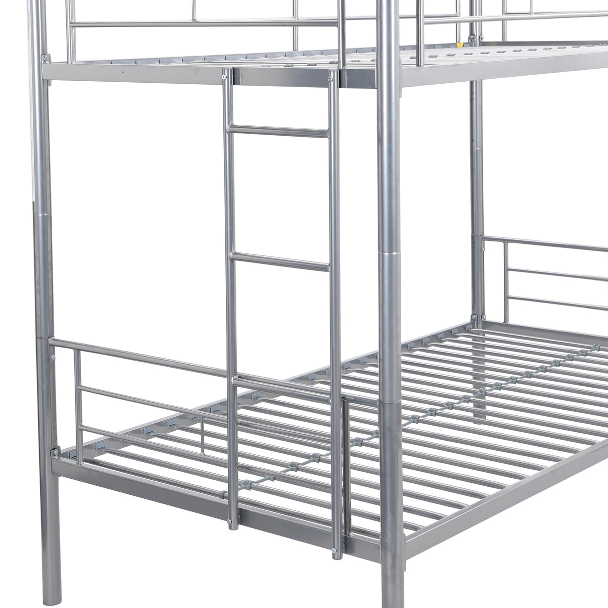 KEIKI Twin Over Twin Size Metal Detachable Bunk Bed Frame with 2 Side Ladder, Trundle and Guardrail, Modern Style Bunk Beds with Slats, No Box Spring Required, Easy Assembly, for Bedroom, Silver KEIKI