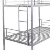 KEIKI Twin Over Twin Size Metal Detachable Bunk Bed Frame with 2 Side Ladder, Trundle and Guardrail, Modern Style Bunk Beds with Slats, No Box Spring Required, Easy Assembly, for Bedroom, Silver KEIKI