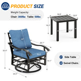 UDPATIO Outdoor Swivel Rocker Chairs, 3 Piece Metal Patio Rocking Chairs with Blue Padded Cushions Patio Bistro Furniture Set with Side Table for Porch Balcony Backyard, Blue UDPATIO