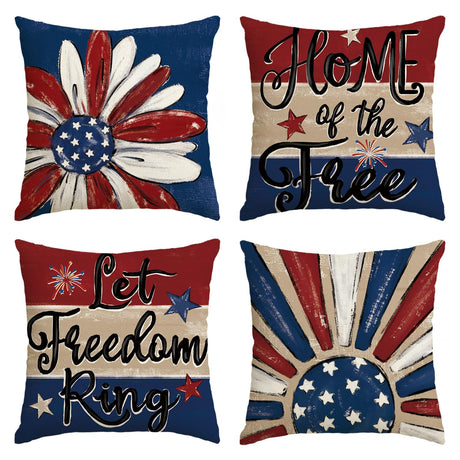 AVOIN colorlife Let Freedom Ring Stars Fireworks Red White Flower Throw Pillow Covers, 18 x 18 Inch 4th of July Patriotic Independence Memorial Day USA Flag Cushion Case for Sofa Couch Set of 4 AVOIN colorlife