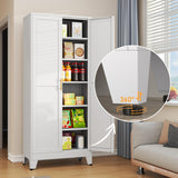 RISTERN White Metal Storage Cabinet,75" Steel File Cabinet for Home Office, Kitchen Pantry Storage Cabinet with Doors and 5 Adjustable Shelves, Tool Cabinet, for Office, Home, Garage, School RISTERN