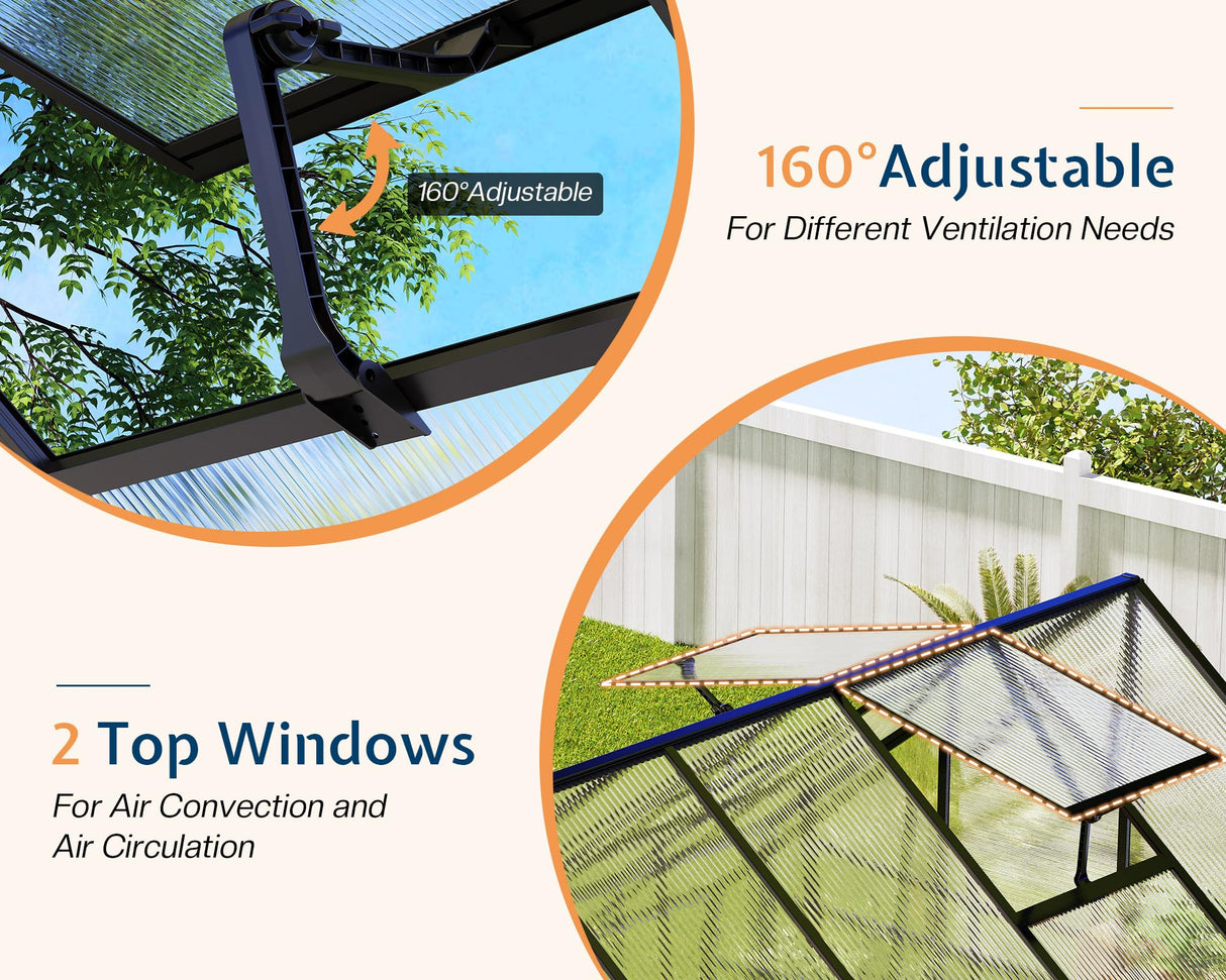 Jocisland 8x11.5x7 FT Polycarbonate Greenhouses for Outdoors, 2 Top-Opening Windows, 2 Swing Doors, Aluminum Walk-in Heavy Duty for Outdoor Use, Backyard Garden, Black Jocisland