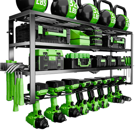 Power Tool Organizer Wall Mount, 4 Layers Tool Storage Rack with 8 Cordless Drill Holders, Power Tool Shelf Loads 400lbs for Garage, Warehouse, Workshop, Gifts for Men, Husband (Bohemian) STYNGT