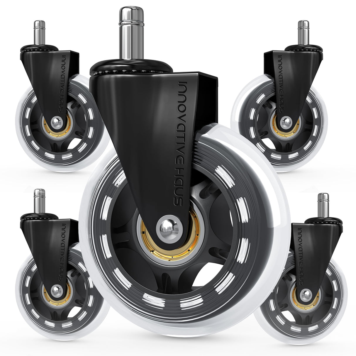 Innovative Haus Office Chair Wheels Replacement Set of 5 - Heavy Duty 3'' Clear Caster Wheels for Carpet and Hardwood Floors - Universal Fit, Quiet and Smooth Rolling - No Desk Floor Mat Needed INNOVATIVE HAUS