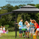 Wpond 5x8ft Grill Gazebo - Double Layer BBQ Waterproof Patio Canopy with Double-Sided Adjustable Awning, Extra Shadow, Two Side Frames, UV & Wind Protection-Grey Wpond