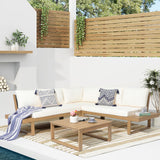 Soleil Jardin 4 Piece Acacia Wood Patio Furniture L-Shaped Outdoor Sectional Sofa Set with Coffee Table, FSC Certified Conversation Set with Built-in Side Table and Cream White Cushions for Garden Soleil Jardin