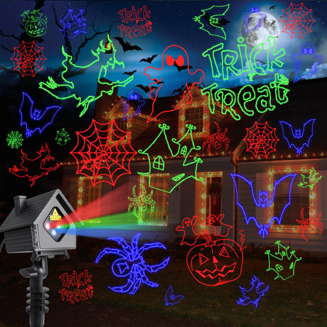 Halloween/Christmas Decorations Laser Projector Lights Outdoor(GRB ), 4 Holiday Theme HD Effects (Halloween, Christmas, Firefly, Dots and Lines), Laser Projector Light Show for Party Garden Decor GREHELP