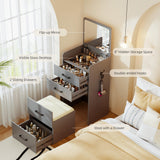 Gurexl 3 in 1 Vanity Desk with Flip Top Mirror,Small Make Up Vanity Set with Visible Glass Desktop,Cushioned Tool,Dressing Table for Bedroom,Compact Makeup Vanity with 3 Drawers,Grey Gurexl