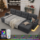 HIFIT 112" Sectional Couches for Living Room- Pull Out Sleeper Sofa Couch w/Storage Chaise,Storage Armrest,LED Light&USB Port&Cupholder, Modern Linen U Shaped Home Sofa Living Room Furniture Set, Grey HIFIT
