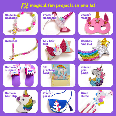 Unicorn Craft Kit for Girls - 12 Projects - Gifts for 5 Year Old Girl - Arts and Crafts for Kids 4-8 - Toys for Ages 5-7 - 4 5 6 7 8 Year Old Girl Birthday Gift - Unicorn Toys for Girls Age 4-6 Dan&Darci