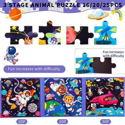 Magnetic Puzzles for Kids Ages 4-8 - 3 in 1-75 Pieces Magnet Jigsaw Puzzle Book for Toddlers Ages 3-5 Outer Ocean Magnetic Travel Puzzle Board Activities Toy for Boys and Girls for Christmas Toys