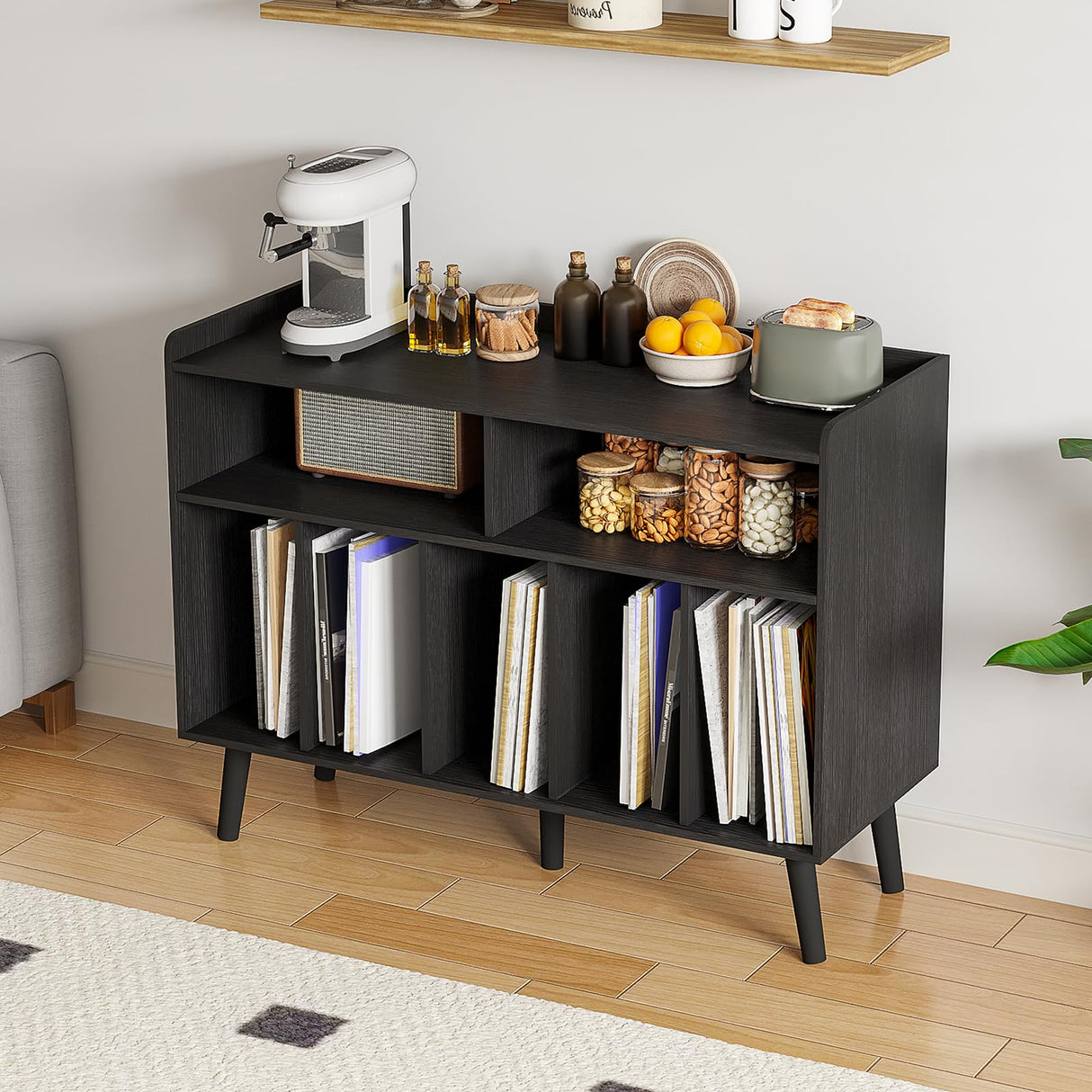 ChooChoo Record Player Stand, Turntable Stand with Vinyl Storage, Record Player Cabinet Up to 350 Albums, Cube Storage Organizer for Living Room, Black ChooChoo