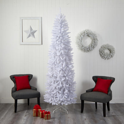 Nearly Natural 8ft. Slim White Artificial Christmas Tree with 1348 Bendable Branches