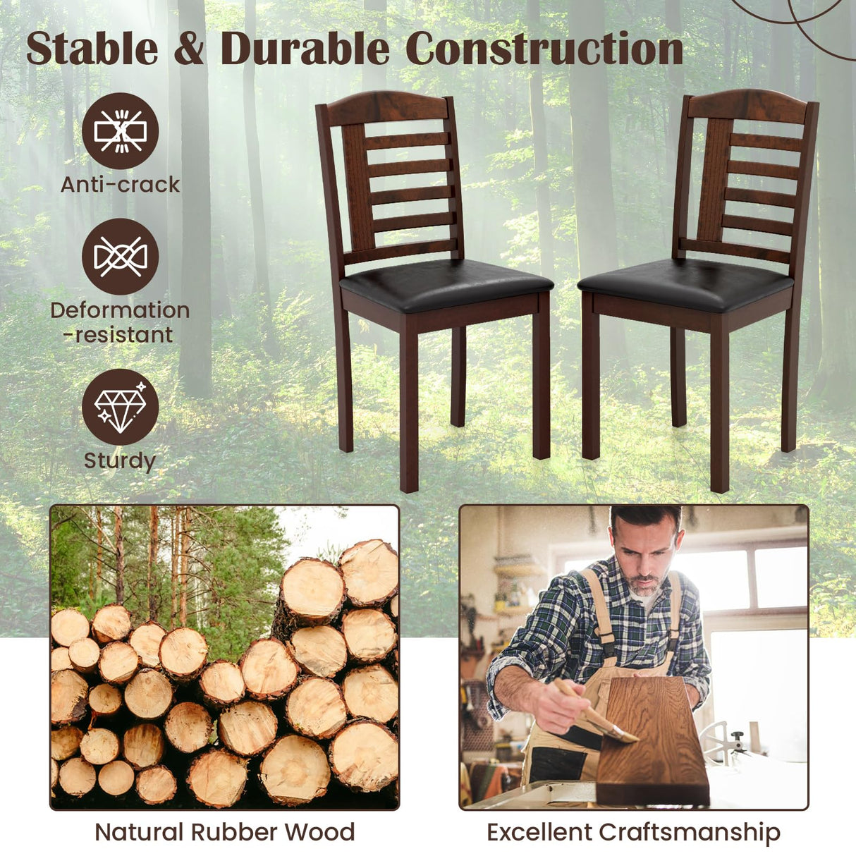 GOFLAME Wooden Dining Chairs Set of 4, Upholstered Kitchen Chairs with Faux Leather Padded Seat & Rubber Wood Frame, Mid-Century Armless Side Chairs, Dinette Chairs for Dining Room, Restaurant GOFLAME