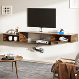 4 EVER WINNER Floating TV Shelf with LED Lights and Power Outlet, 59" TV Stand for Cable Box Audio Video, Floating Entertainment Center for Living Room, Bedroom, Rustic Brown 4 EVER WINNER