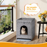 Snughome Cat Litter Box Enclosure with Cat Litter Mat, Hidden Cat Washroom Furniture with Door, Handwoven Rattan Cat Washroom Box, Indoor Pet House Storage for Living Room, Bedroom, Balcony (Grey) Snughome