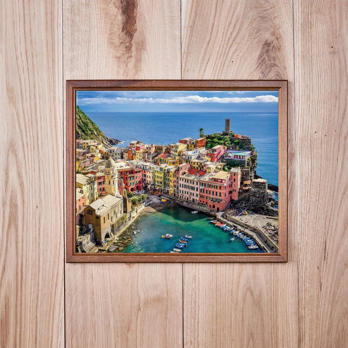 Paint by Number Kit for Adult DIY Oil Painting Paint by Number Ocean Coastal Seaside Scene Island Italy Cinque Terre Blue Sky Cloud DIY Acrylic Painting Arts Craft Canvas Home Wall Decor 16x20inch ZUVRDIAI