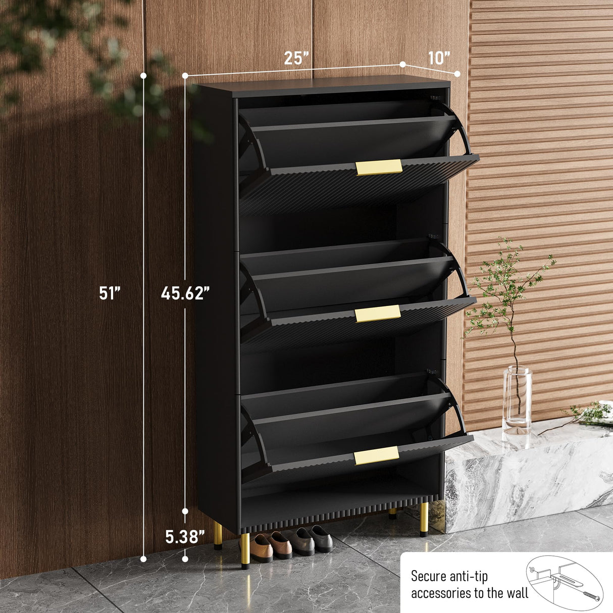 INNOD 51" Shoe Cabinet with 3 Flip Drawers, Shoe Storage Cabinet for Entryway, Freestanding Shoe Organizer with Adjustable Shelf, Narrow Hidden Shoe Rack for Front Door Entrance Hallway INNOD