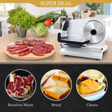 SUPER DEAL Premium Electric Food Meat Slicer - 7.5inch Stainless Steel Blade Home Kitchen Deli Meat Food Vegetable Cheese Cutter - Thickness Adjustable - Spacious Sliding Carriage - Easy to Clean SUPER DEAL