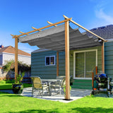 HAPPATIO 10' X 10' Wood-Grain Aluminum Pergola - Adjustable Sun Shade Canopy with Retractable Roof for Backyard, Deck, Patio, by The Pool HAPPATIO