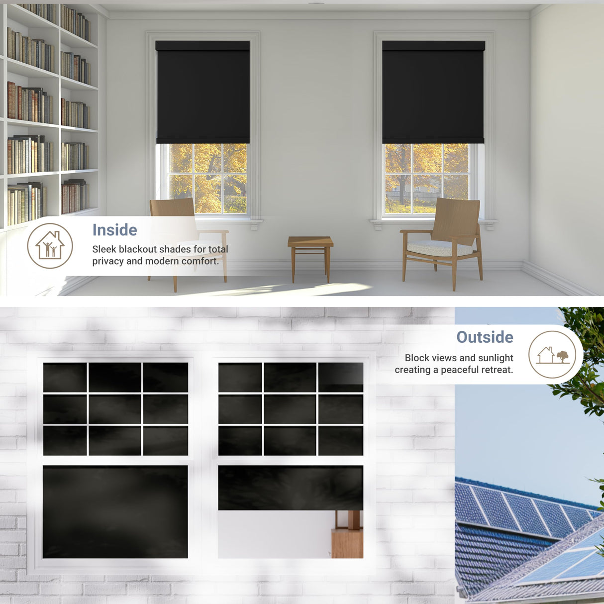 Boolegon Blackout Cordless Roller Shades, Window Blind with Thermal Insulated, UV Protection Fabric, Free-Stop System Roller Blind for Home, Office, Black, Custom Size Boolegon