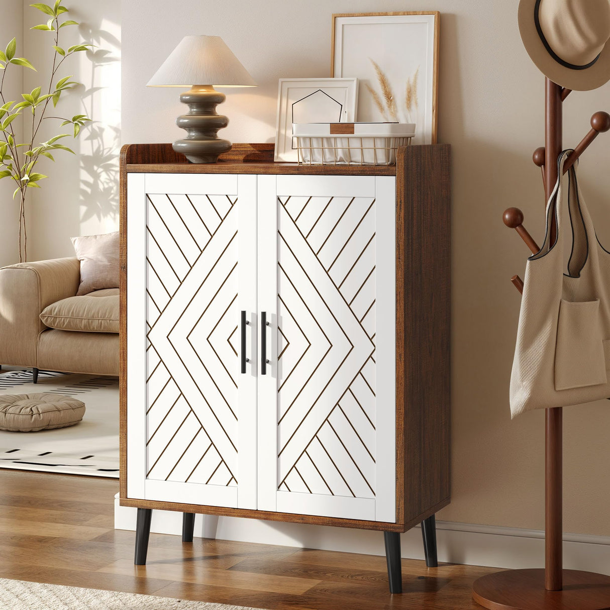 YITAHOME Shoe Cabinet with Doors, 5-Tier Shoe Storage Organizer with Adjustable Shelves, Modern Freestanding Wooden Shoe Rack Cabinet for Entryway, Hallway, Closet, Living Room, Brown & White YITAHOME