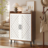 YITAHOME Shoe Cabinet with Doors, 5-Tier Shoe Storage Organizer with Adjustable Shelves, Modern Freestanding Wooden Shoe Rack Cabinet for Entryway, Hallway, Closet, Living Room, Brown & White YITAHOME