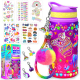 PURPLE LADYBUG Decorate Your Own Water Bottle Kit for Girls - Unicorn Design with Glitter Gem Stickers, Gifts for Girls Ages 5-8-10 Years Old Birthday, Fun Craft for Kids, Water Bottle for School PURPLE LADYBUG