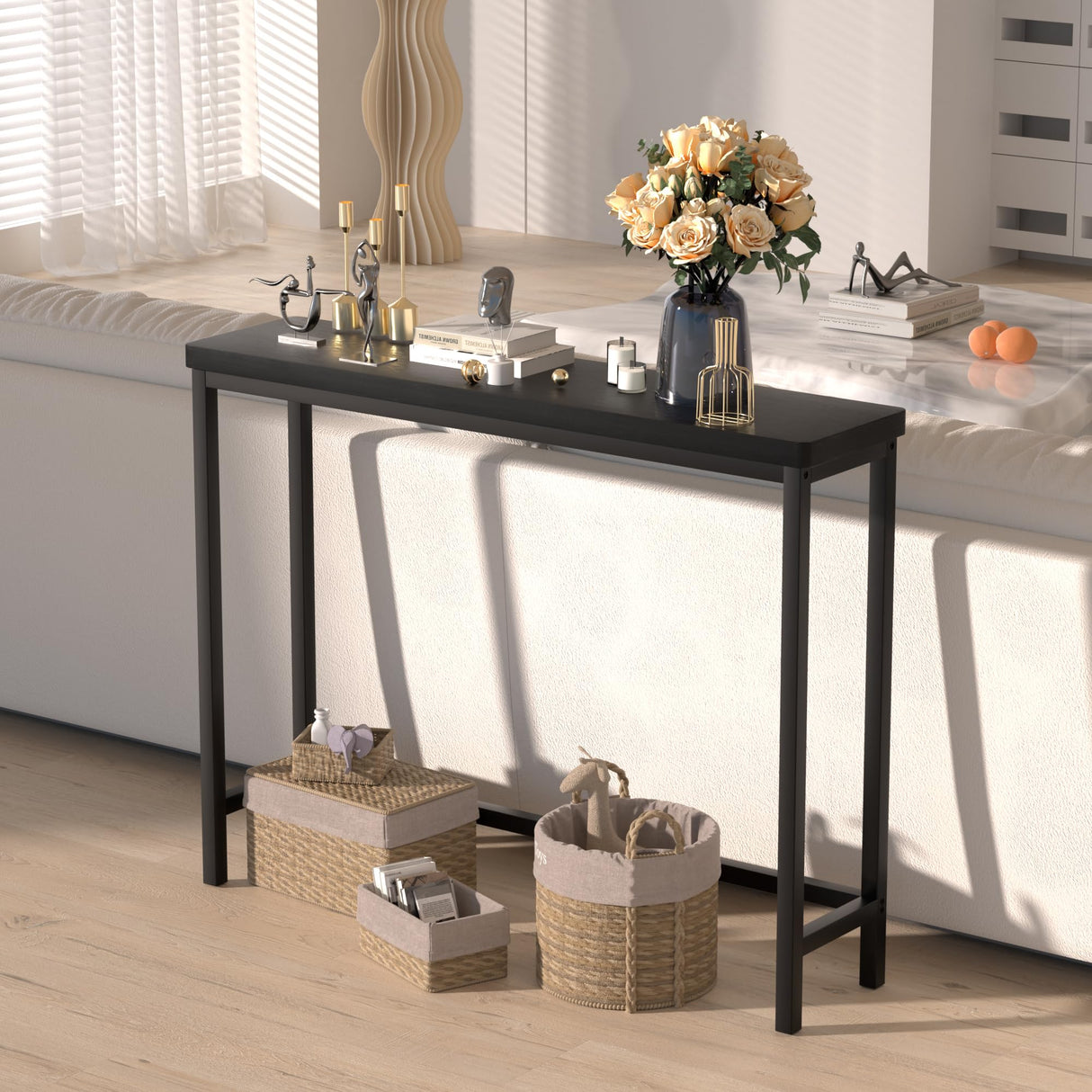 VASMIA Console Table, Entryway Table, Narrow Sofa Table, 39" Bamboo Hallway Table for Entryway, Living room, Bedroom, Foyer, Black VASMIA