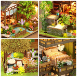 Foyucool Miniature House Kit, Tiny House Kit with Light, DIY Mini House Building Kits for Adults to Building, Unique Gift for Birthday Christmas, Bamboo Spring Courtyard Foyucool