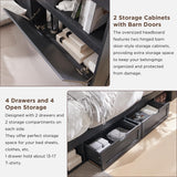 ACCOHOHO Queen Size Wood Bed Frame Farmhouse with 52" Tall Storage Bookcase Headboard, LED Light,Charging Station,4 Drawers and Solid Wood Slats Support,Noiseless,No Box Spring Needed - Black ACCOHOHO