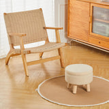 Wimarsbon Storage Ottoman, Modern Round Footrest with Soft Padded Seat, Teddy Velvet Footstool with Wood Legs, Accent Small Table or Plant Stand for Hallway, Living Room (Off-White) Wimarsbon