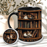 YIDAJI Bookshelf Gift - Cat Bookshelf Mug - Gifts For Women - Unique Gift For Book Lover, Reader, Librarian, Writer - Birthday Gift Idea For Cat Lover, Owner Cat - Book Mug, Coaster, Keychain YIDAJI