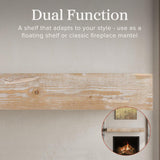 Dakota 60 Inch Floating Fireplace Mantel Shelf | Whitewash | Handcrafted Natural Pine Wood Shelves | Rustic Farmhouse Wall-Mounted Mantel for Fireplaces & Home Decor | 60” W x 3” H x 8” D MANTELSDIRECT