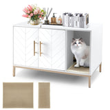 Hersinsem Cat Litter Box Enclosure Furniture with Double-Layer Litter Mat,Designer-Crafted Litter Box Furniture,Hidden Litter Box Serve as Side End Table&TV Table Fits Most Litter Boxes HERSINSEM