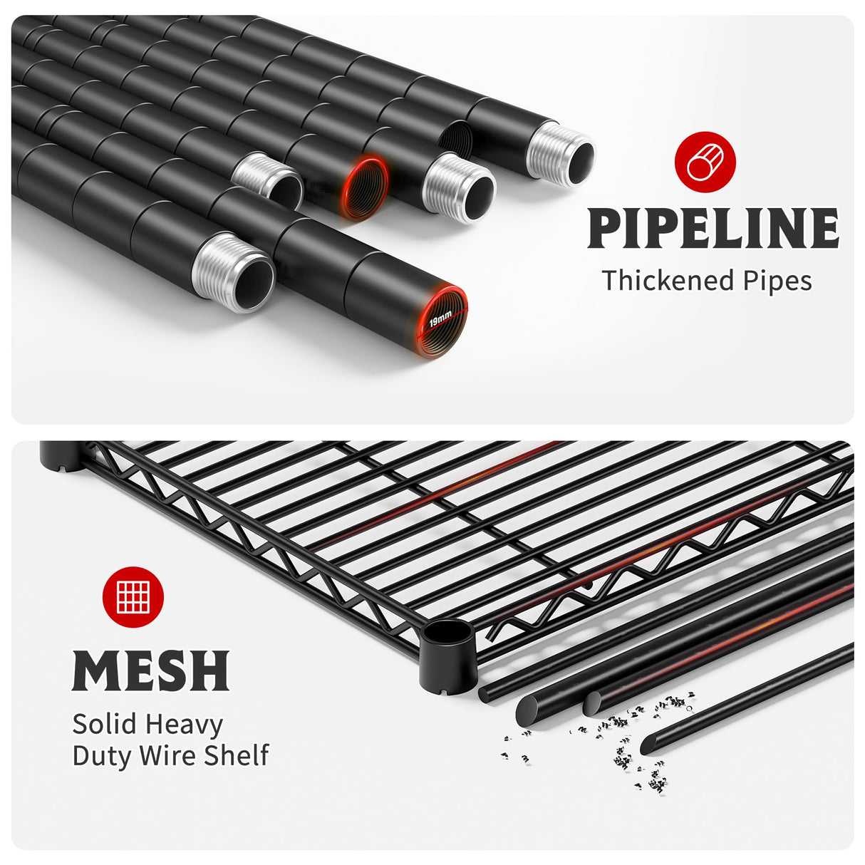 REIBII 6 Tier Wire Shelving,1800LBS Storage Shelves Metal Shelves for Storage Rack,75''H Adjustable Garage Shelving Heavy Duty Shelving Units Pantry Shelf Kitchen,75''HX35.5''WX18''D REIBII