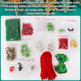 AWHETIE Christmas Crafts for Adults,40 Sets Beaded Ornament Kit,Including 20 Pcs Wreath with Bell/5 Pcs Snowman/5 Pcs Christmas Tree/10 Pcs Candy Cane,Holiday Tree Decorations AWHETIE