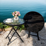Garsing Outdoor Patio Round Side Table, Folding Bistro Table with Tempered Glass Tabletop, Compact Small Foldable Coffee Desk for Outside Use, Black Garsing Outdoor Leisure