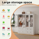GraceGrove Armoire Wardrobe Closet with 4 Glass Doors and 4 Drawers, Closet Cabinet with and Hanging Rods and Storage, Wood Wardrobe for Bedroom, Tall Armoires and Wardrobes White GraceGrove