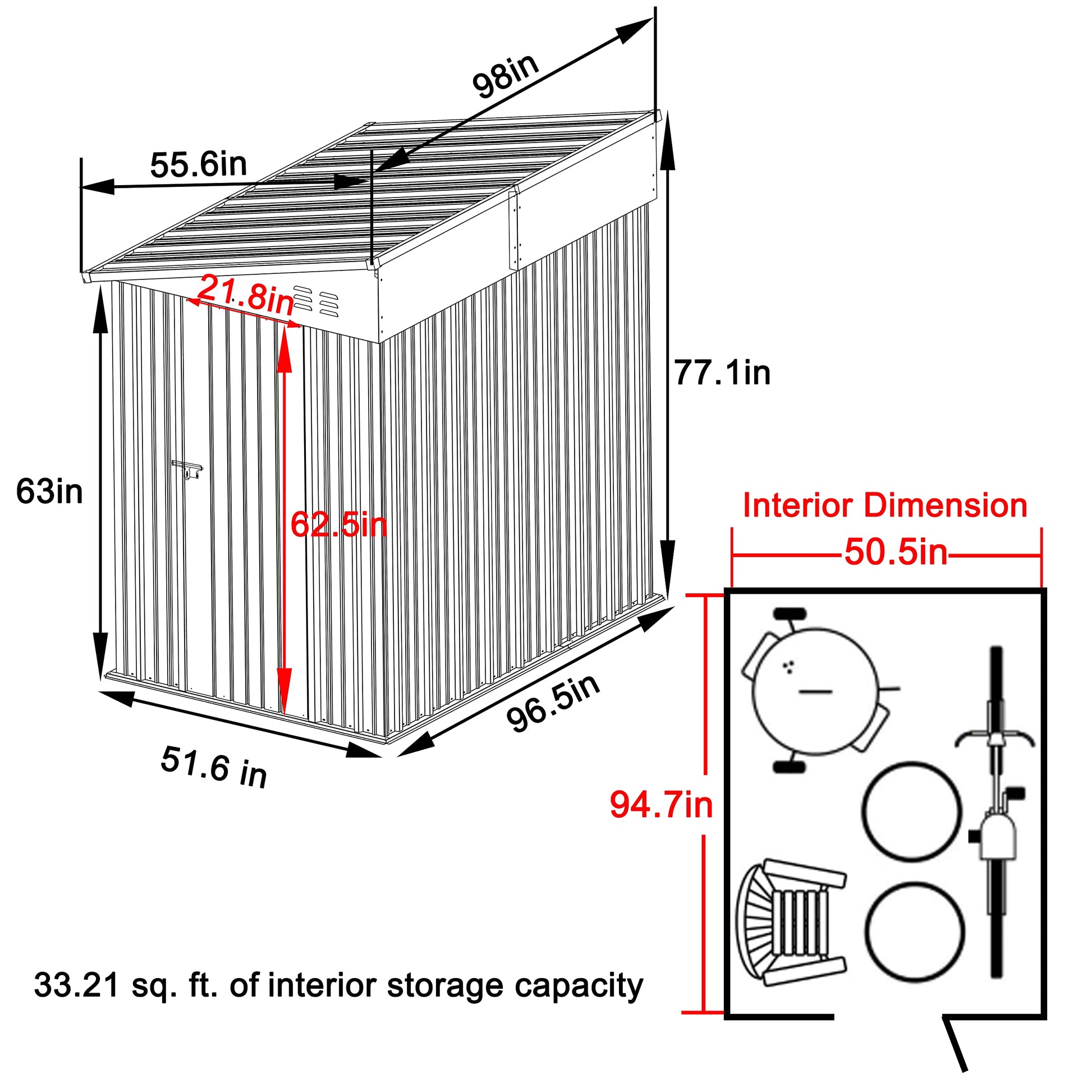 VEIKOU 4' x 8' Outdoor Storage Shed, Lean-to Shed Kit with Thickened Galvanized Steel, Small Metal Shed with Lockable Door, Patio Garden Tools Shed Utility Bike Storage w/Air Vents, Grey & Bl - WoodArtSupply