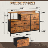EKNKOZY Dresser with 8 Drawers, Chest of Drawers with LED Lights & Power Outlets, TV Stand Dresser for Bedroom, Wide Fabric Dresser with Shelf for Storage and Organization (Rustic Brown) EKNKOZY