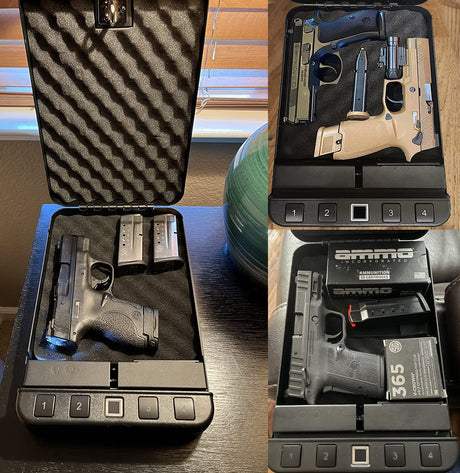 Gun Safe for Pistol, Quick Access Handgun Safe Firearm Lock Box,Gun Case for Home/Car/Travel - Keypad/Key Access,Silent Mode (PIN Code Version) LANGGER V