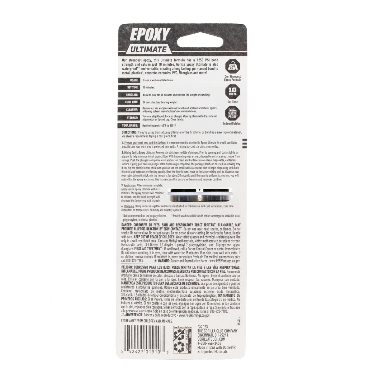 Gorilla Epoxy Ultimate, Waterproof, 10 Minute Set, Permanent Bond, Dries Black, 0.85oz Syringe (Pack of 1) Gorilla