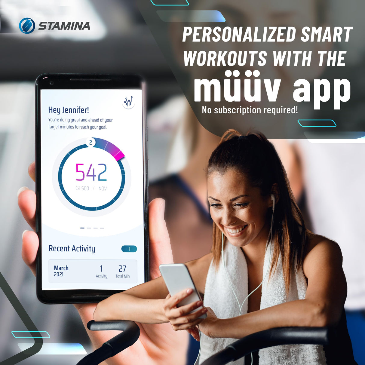 Stamina 36 Inch Durable Rugged Steel Frame Folding Trampoline with MUUV Coaching Audio App and 250 Pound Weight Capacity, Gray Stamina