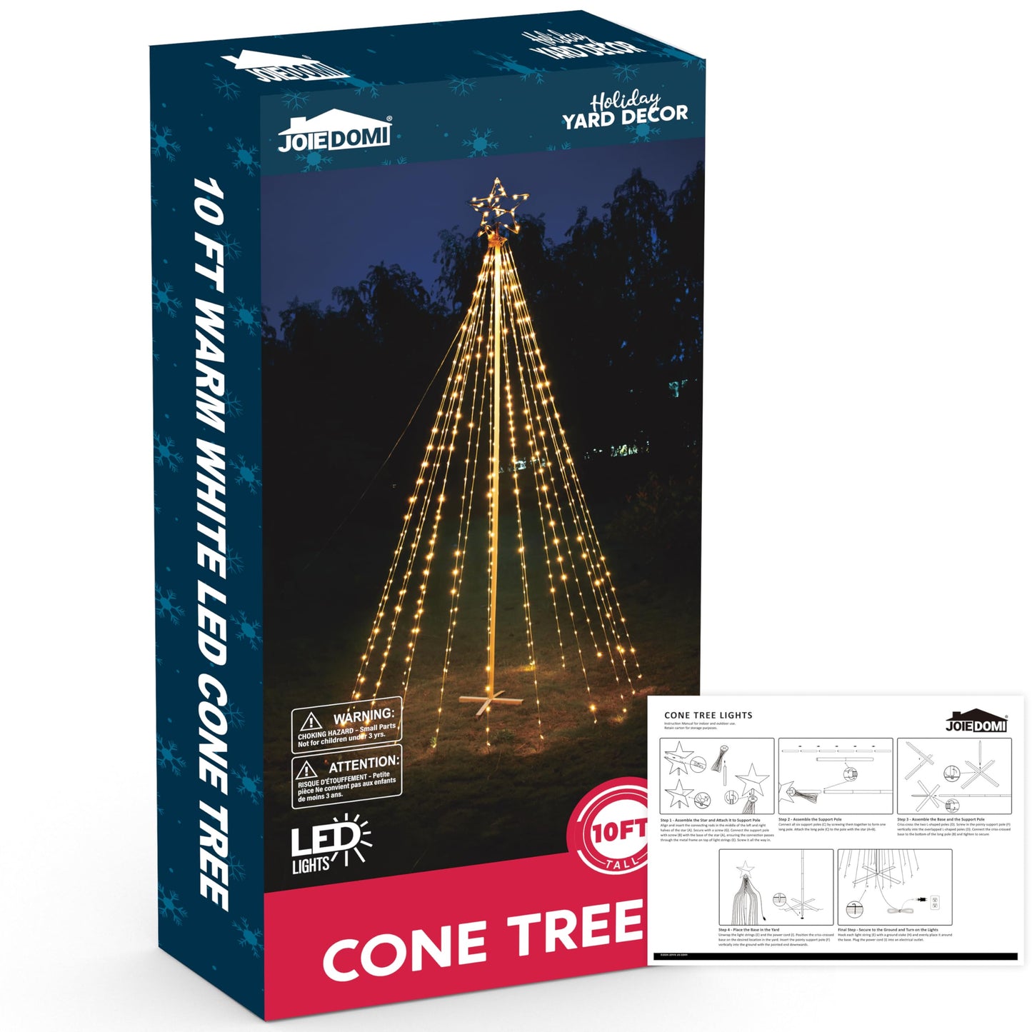 JOIEDOMI 10 ft Cone Tree Yard Light Decorations, 560 LED Warm White Lights with Metal Stakes for Indoor Outdoor Garden Holiday Décor, Christmas Eve Night Décor