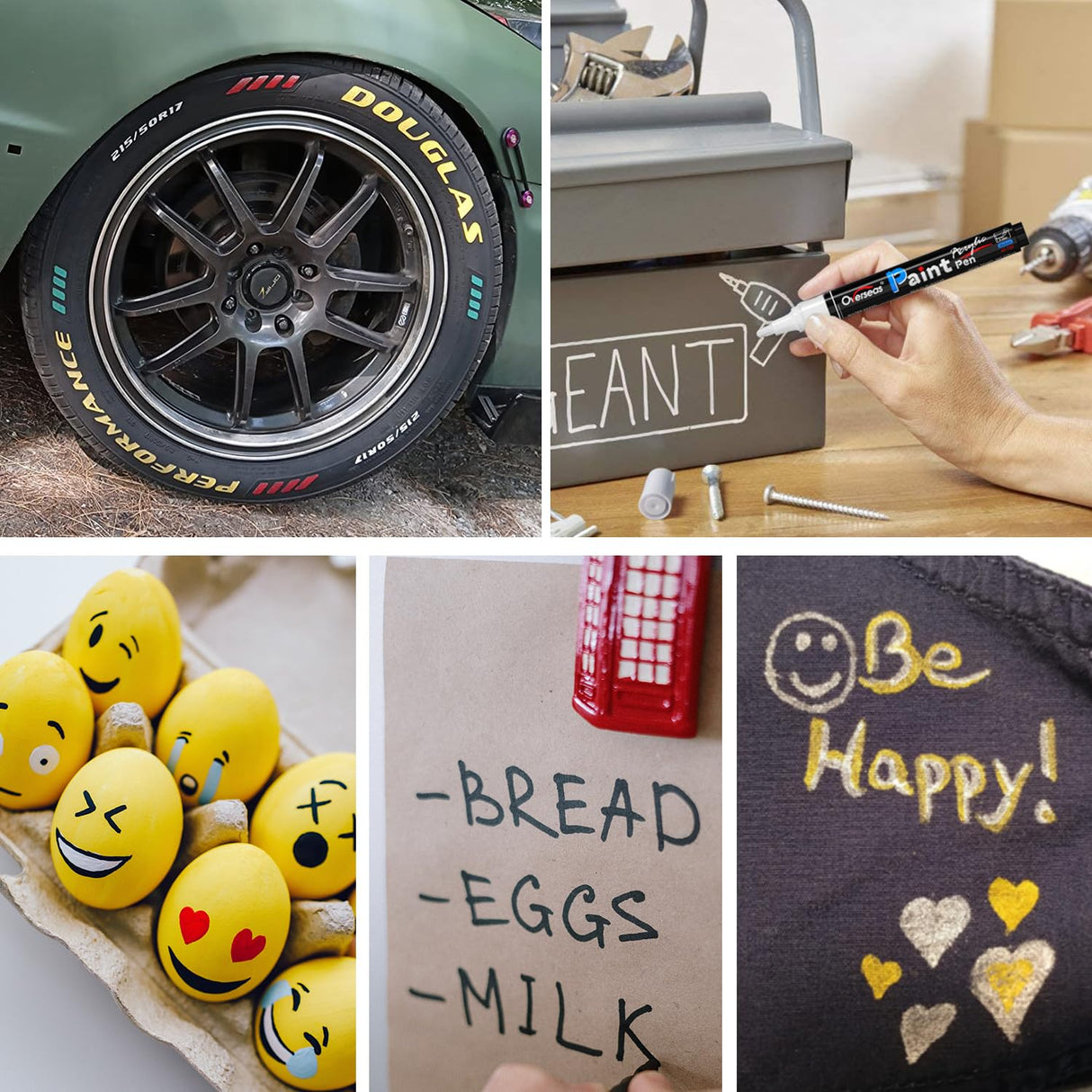 Overseas White Paint Pens Paint Markers - Permanent Acrylic Markers 12 Pack, Water-Based, Quick Dry, Waterproof Paint Marker Pen for Rock, Wood, Plastic, Metal, Canvas, Glass, Fabric, Mugs. Medium Tip Overseas